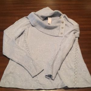 Sparkly ice blue snap button cowl WHBM sweater